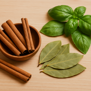 bay leaves, cinnamon and basil